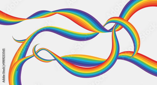 Abstract Rainbow Ribbon Waves Flowing on White Background