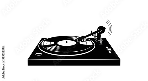 Black and white turntable record player.