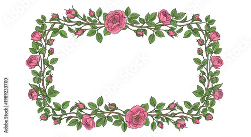 Pink Roses Floral Wreath Border.