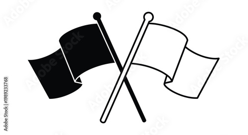 Two flags crossed at staffs a striking black and white silhouette