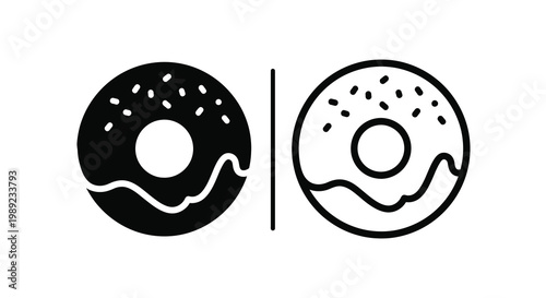 Two donuts one filled and one outline in a stark design silhouette