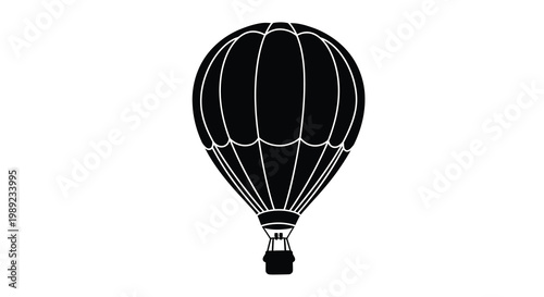 A striking black hot air balloon design against a white background silhouette