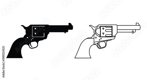 Two revolvers one solid black and one outlined a striking silhouette
