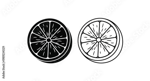 Two citrus fruit slices a lemon and an orange silhouette