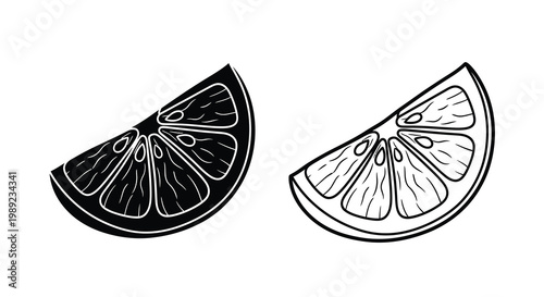 Two citrus fruit slices a lemon and a lime in monochrome silhouette