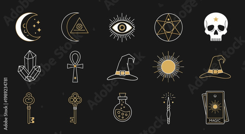 Set of Mystical Esoteric Icons for Magic and Witchcraft