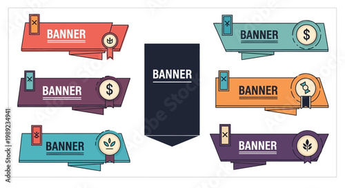 Set of Flat Vector Banners and Ribbon Labels for Web Design