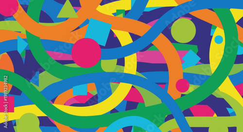 Abstract Colorful Background with Intertwined Lines and Geometric Shapes