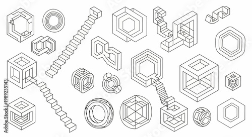Isometric Geometric Shapes and Impossible Architectural Structures Collection