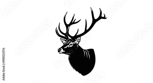 Deer head with large antlers profile.