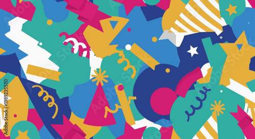 Seamless Party Pattern with Colorful Confetti and Festive Elements