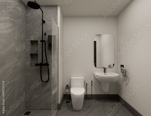 Quadro su tela 3d rendering Modern Bathroom Interior Collection – Minimalist Gray Tile Design S