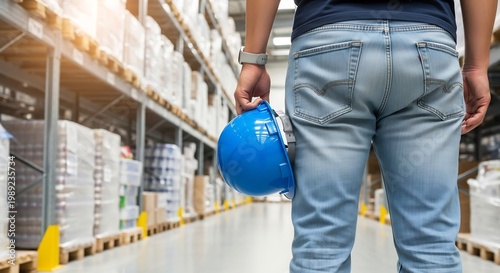 Warehouse Worker Carrying Helmet Industrial Job