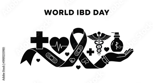 Commemorating World IBD Day with a powerful vector illustration of essential medical care symbols