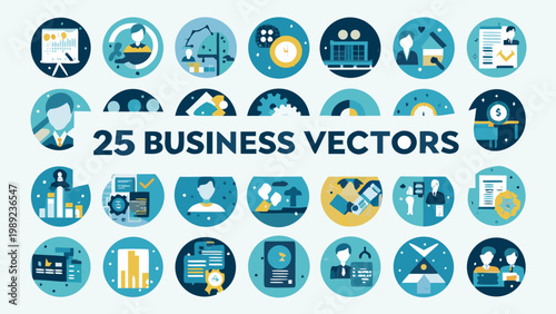 Collection of colorful business icons representing various professional concepts