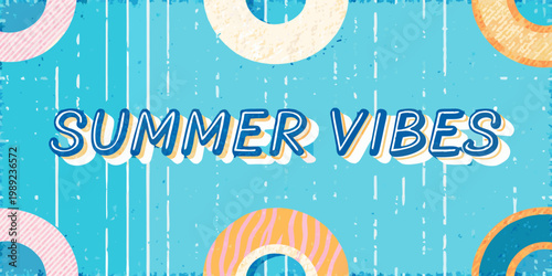 Colorful summer vibes typography with abstract geometric shapes