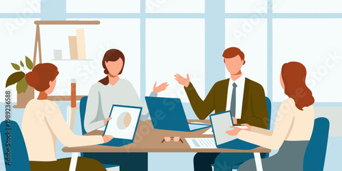 Business professionals collaborating in a modern office meeting environment