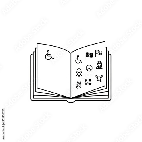 Open book with disability icons inside.