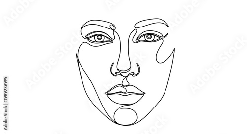 Minimalist continuous line art portraying the abstract beauty of a woman's face, an elegant graphic illustration embodying serene femininity and modern artistic simplicity