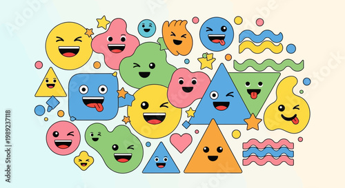 Cute Cartoon Shapes and Funny Emoticons Pattern