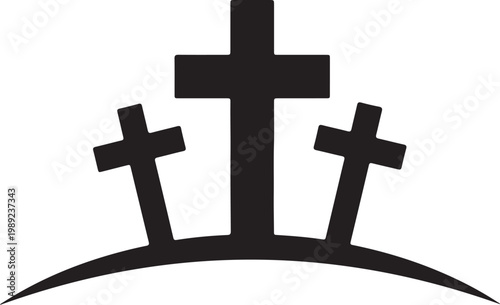 Three crosses on a hill symbolizing faith and spirituality Vector, illustration