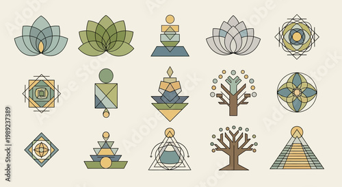 Set of Geometric Spiritual and Zen Symbols for Yoga and Meditation