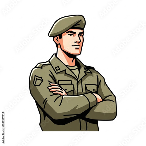 Military Officer Cartoon Character Illustration.