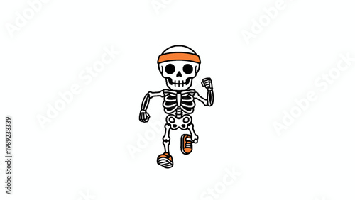 Running skeleton jogging in sneakers and orange headband