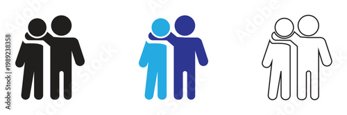 Friendship Relationship  Icon . Modern flat icon set illustrating friendship, relationships, and social interactions including group, love, chat, support, and community symbols. 