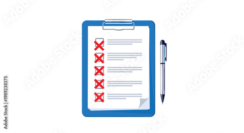 Failed audit and error reporting concept showing a clipboard checklist with multiple red crosses indicating rejection or mistakes.