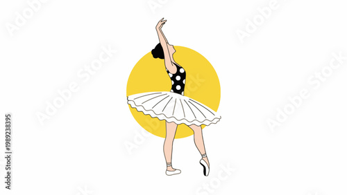 Ballerina Dancing in White Tutu with Yellow Circle Background