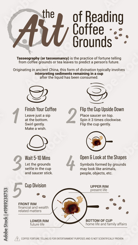 Coffee Fortune Telling Vector Infographics. Practice Tasseography with Friends