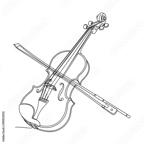 Violin and Bow Line Art Illustration.