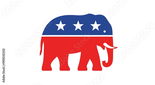 Republican party gop elephant logo symbol with stars in red white and blue colors