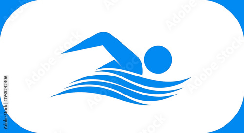 Swimming icon, blue swimmer symbol