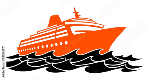 Orange cruise ship icon waves