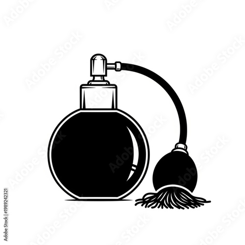 Vintage Perfume Bottle with Atomizer Illustration.