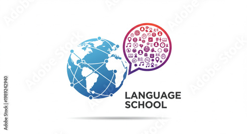 Language School Logo with Globe Symbol.