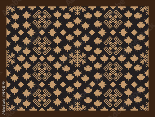 Canadian maple leaf and snowflake pattern on black with line art home decor snowflake geometric canadian background cultural national botanical symbolic illustration stylized decorative