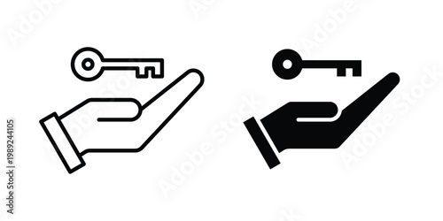 Key handover icon set, isolated on white background flat vectors