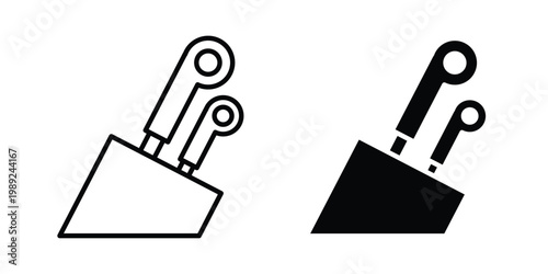 Kitchen knife block icon set, isolated on white background flat vectors