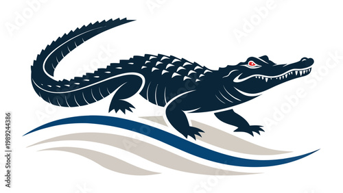 A vector graphic illustration of a crocodile in a minimalist flat design style silhouette