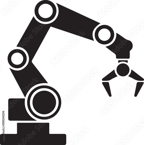 Black industrial robot arm icon vector illustration of robotic manipulator isolated on white background 