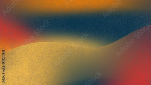 Grainy gradient background with abstract wavy shapes, retro lo-fi texture in orange and blue, blurry atmospheric wallpaper for modern web design