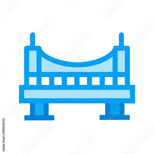 Minimalist light blue bridge illustration on black background, architectural structure graphic