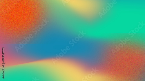 Grainy gradient background with vibrant lo-fi aesthetic, colorful abstract noise texture, soft blurred mesh of orange blue and green hues