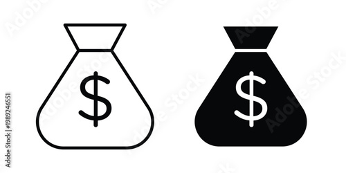 Money bag icon set, isolated on white background flat vectors