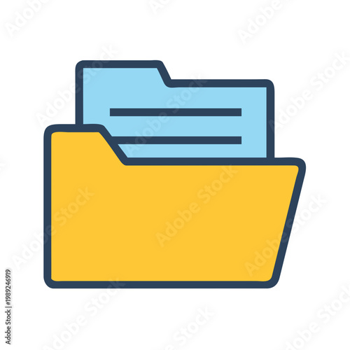 Stylized vector graphic icon of file folder with papers on a black background