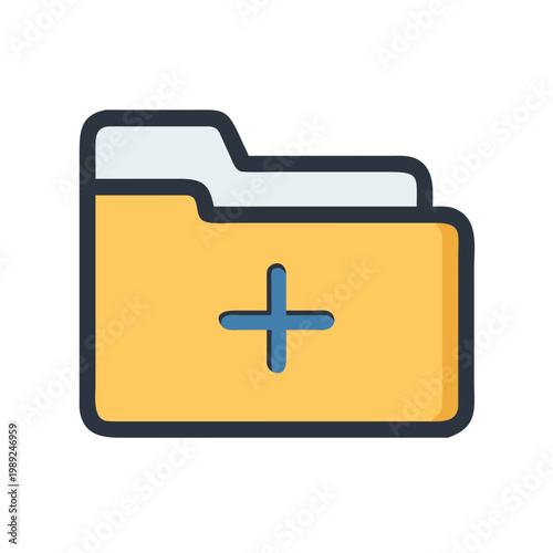 Φωτογραφία Yellow folder with a blue plus sign against a black background icon
