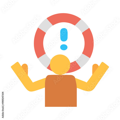 Vector illustration of a person needing help with a blue exclamation point.